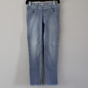 NWT Bonpoint Samela Painted Pants Straight Leg Blue White Stripe Raw Edge Hem 12